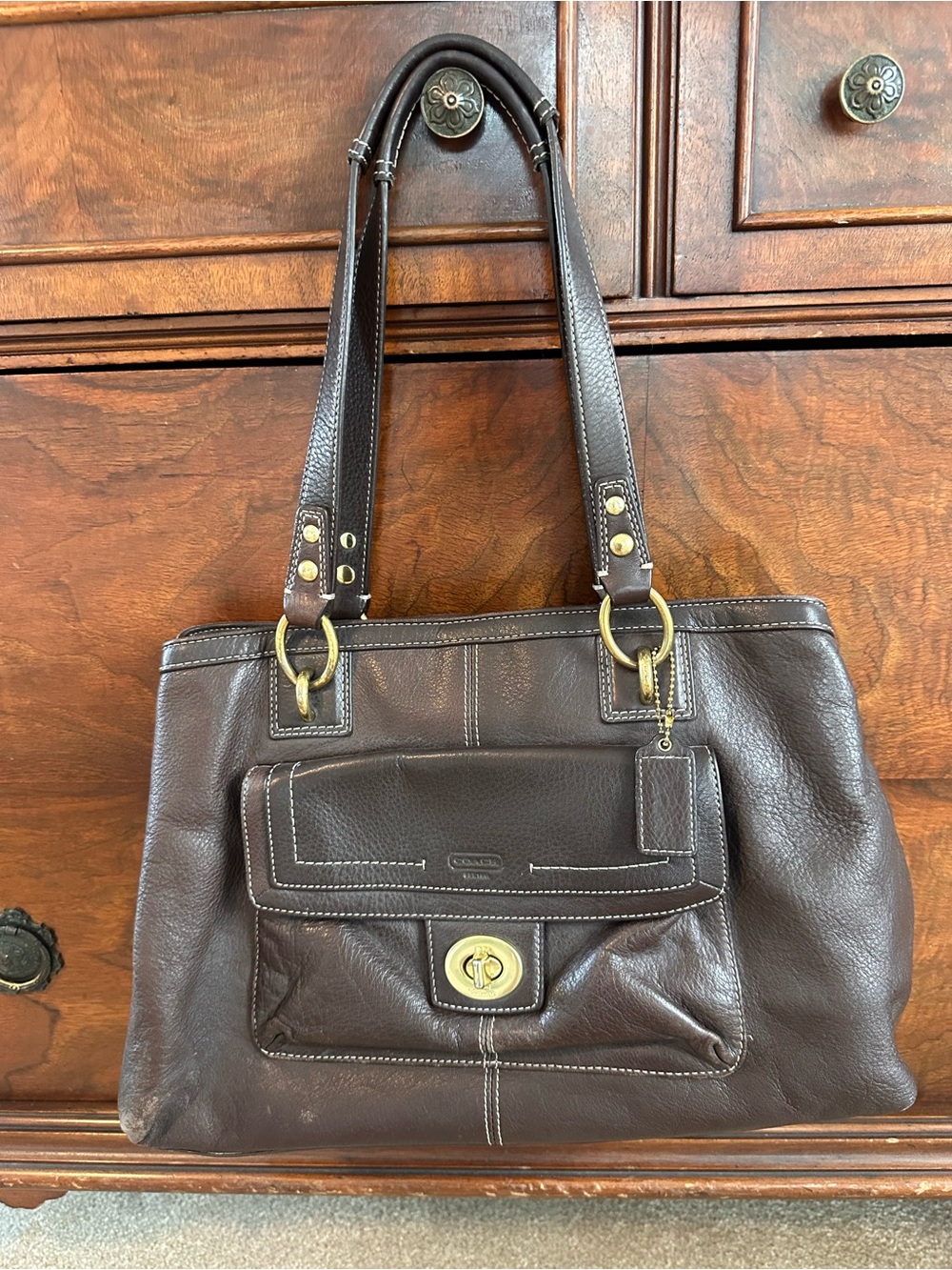 Coach Carryall Penelope F19044 Dark Brown Leather Shoulder Bag